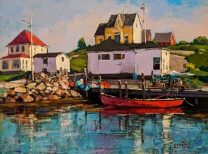 SOLD "Fishing Harbour, Nova Scotia," by Min Ma 9 x 12 - acrylic $1090 Unframed