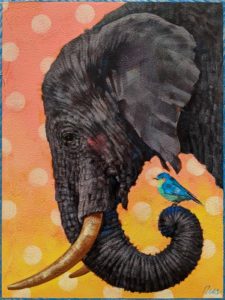 SOLD "A Friend is a Friend No Matter How Small," by Angie Rees 9 x 12 - acrylic $650 (unframed panel with 1 1/2″ edges)