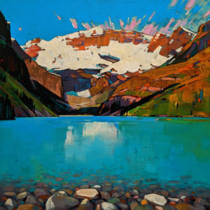 SOLD "Summer, Lake Louise," by Min Ma 16 x 16 - acrylic $1870 (thick canvas wrap)