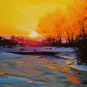 SOLD "Winter Sunset on the Little Campbell River," by Mike Svob 20 x 20 - acrylic $2680 (thick canvas wrap)