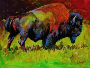 SOLD "A Bison From Liard River," by Mike Svob 12 x 16 - acrylic $1415 Unframed