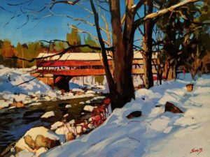 SOLD "Covered Bridge, New Hampshire," by Mike Svob 12 x 16 - acrylic $1415 Unframed