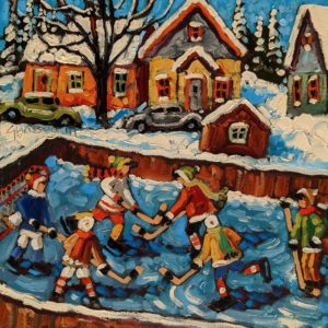 SOLD "Little Neighbourhood Rink," by Rod Charlesworth 10 x 10 - oil $830 (thick canvas wrap)