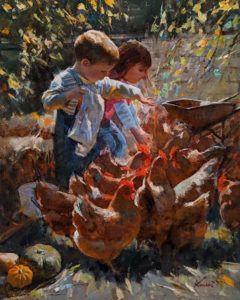 SOLD "Snack Time," by Clement Kwan 16 x 20 - oil $3400 Unframed
