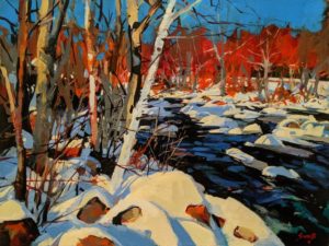 SOLD "Winter River," by Mike Svob 12 x 16 - acrylic $1415 Unframed
