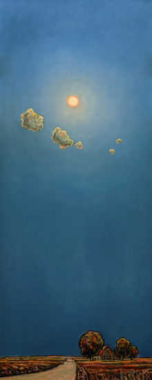 "Moon Over Farm," by Steve Coffey 16 x 40 - oil $2630 (thick canvas wrap)