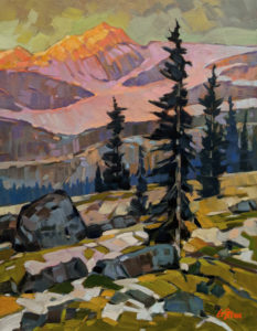 SOLD "Last Light on the Peaks," by Graeme Shaw 14 x 18 - oil $930 Unframed
