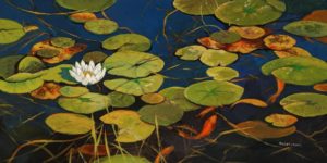 SOLD "Pond Life," by Janice Robertson 18 x 36 - acrylic $2075 (thick canvas wrap)