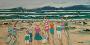SOLD "The Weekend on the Beach," by Claudette Castonguay 15 x 30 - acrylic $1100 Unframed