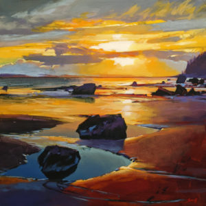 SOLD "Golden Light (White Rock, B.C.)" by Mike Svob 24 x 24 - acrylic $3625 (thick canvas wrap)