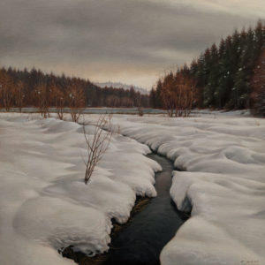 SOLD "Valley Stream in January," by Ray Ward 16 x 16 - oil $1790 Unframed