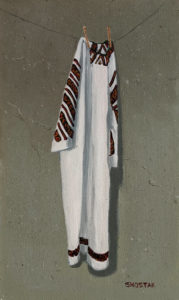 SOLD "How old is this dress?" by Peter Shostak 6 x 10 - oil $1120 Unframed