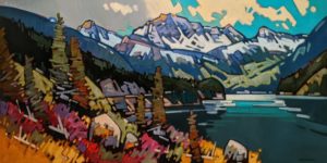 SOLD "Duffey Lake Patterns," by Cameron Bird 36 x 72 - oil $8580 (thick canvas wrap)