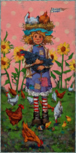 SOLD "Pecking Order," by Angie Rees 8 x 16 - acrylic $825 (unframed panel with 1 1/2" edges)