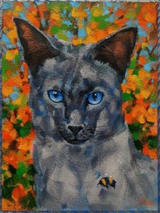 "Purrfectly Poised," by Angie Rees 6 x 8 - acrylic $300 (unframed panel with 1 1/2" edges)