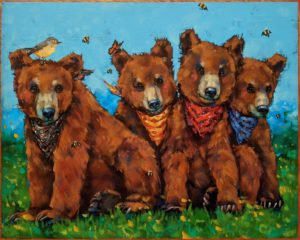 "The Teddy Bears' Picnic," by Angie Rees 16 x 20 - acrylic $1475 (unframed panel with 1 1/2" edges)