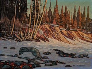 SOLD "River Bank" (1987) by Nicholas Bott 12 x 16 - oil $1680 Unframed