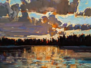 SOLD "Sunset on the Lake," by Min Ma 9 x 12 - acrylic $1090 Unframed