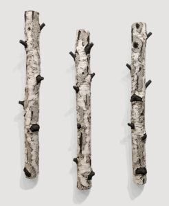 "Forest Call," "Into the Wood (SOLD)," "Dream Come True (SOLD)," by Bev Ellis (BEBL-156, 157, 158) wall-hang ceramic - 25 1/2" (H), 24" (H), 24" (H) $270, $260, $260