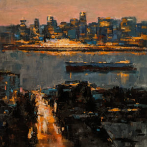 SOLD "Downtown Waterfront," William Liao 36 x 36 - acrylic $4300 Unframed