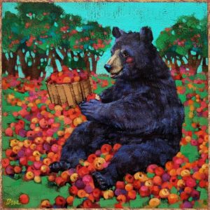 SOLD "How Do You Like Them Apples?" by Angie Rees 10 x 10 - acrylic $675 (unframed panel with 1 1/2″ edges)