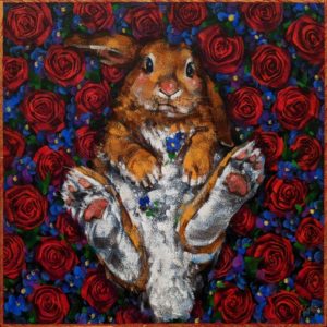 SOLD "Roses Are Red, Violets Are Blue," by Angie Rees 12 x 12 - acrylic $825 (unframed panel with 1 1/2″ edges)