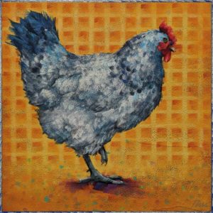 "Chicken n' Waffles: Large Marge," by Angie Rees 10 x 10 - acrylic $675 (unframed panel with 1 1/2″ edges)