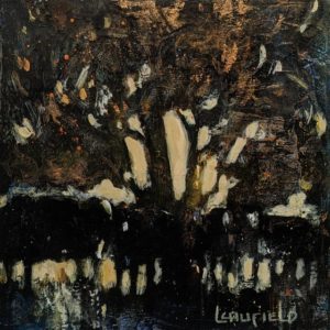 SOLD "Cottonwood and Angus," by Lee Caufield 6 x 6 - acrylic $350 (unframed panel with 1 1/2″ edges)