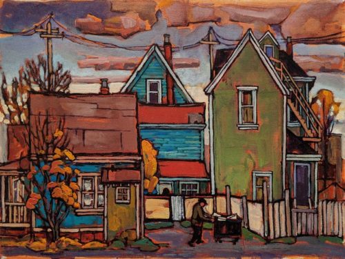 SOLD "Daily Chore Down the Back Lane (Strathcona Series: Near Union and Gore)" (1996) by Ed Loenen 12 x 16 - acrylic $1400 Unframed