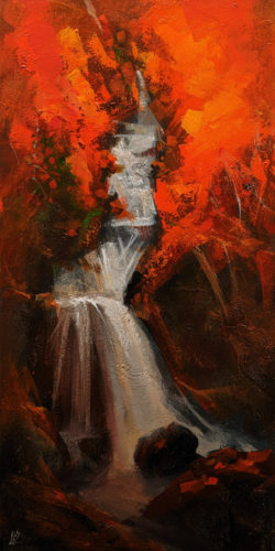 SOLD "Falls in Fall," by William Liao 12 x 24 - acrylic $1150 Unframed