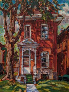 SOLD "Gleams of Hope (Charlton Ave. near Locke St., Hamilton, Ont.)" (2001) by Ed Loenen 9 x 12 - acrylic $860 Unframed