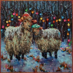 SOLD "I've Got Ewe Baaabe," by Angie Rees 12 x 12 - acrylic $825 (unframed panel with 1 1/2″ edges)