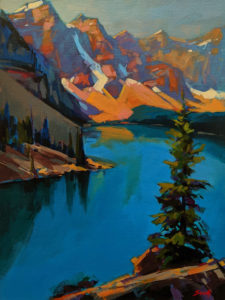 SOLD "Mystery at Moraine Lake, Banff, Alberta," by Mike Svob 12 x 16 - acrylic $1415 Unframed