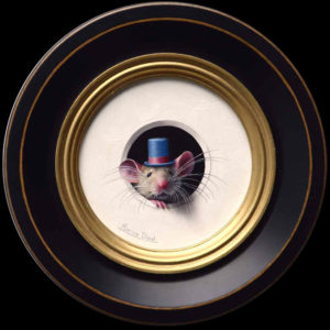 SOLD “Petite Souris 532″ (Little Mouse 532) by Marina Dieul 4” diameter plus frame (shown) – oil USD $1000 Framed (approx. $1250 CAD Framed)