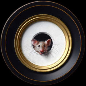 SOLD “Petite Souris 533″ (Little Mouse 533) by Marina Dieul 4” diameter plus frame (shown) – oil USD $1000 Framed (approx. $1250 CAD Framed)