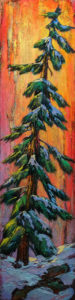"Red Winter," by David Langevin 12 x 48 - acrylic $2395 (artwork continues onto edges of wide cradled panel)