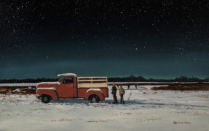SOLD "Will we need to clean some of the snow off?" by Peter Shostak 10 x 16 - oil $1720 Unframed