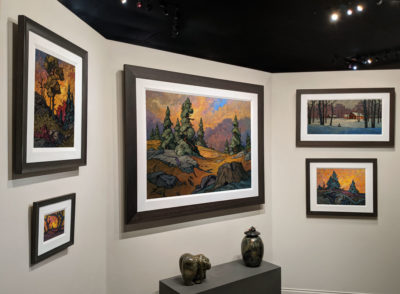 Phil Buytendorp alcove, including recent paintings (36" x 48" centre and 16" x 20" top left) from his regular page