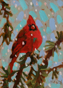 SOLD "Snowy Cardinal," by Paul Healey 5 x 7 - acrylic $275 Unframed