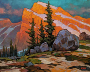 "Evening Glow, Rockies," by Graeme Shaw 16 x 20 - oil $1265 (artwork continues onto edges of regular canvas)