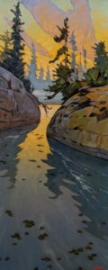 SOLD "Hidden Passage," by Graeme Shaw 16 x 40 - oil $2365 (artwork continues onto edges of wide canvas wrap)