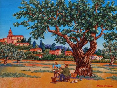 "Painting a Scene by the Old Olive Tree," by Michael Stockdale 12 x 16 - acrylic $735 Unframed