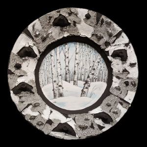 "Window to the Woods" (BEBL-177) by Bev Ellis wall-hang ceramic with 22K white gold fungi - 20" diameter $800