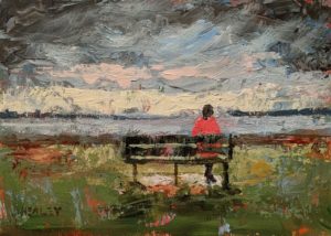 SOLD "Bench by the Sea," by Paul Healey 5 x 7 – acrylic $275 Unframed
