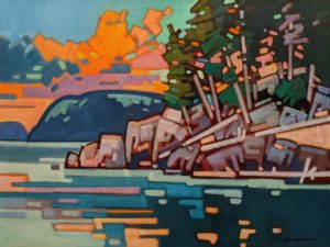 SOLD "Port Hardy Light Show," by Cameron Bird 30 x 40 - oil $4415 (thick canvas wrap)