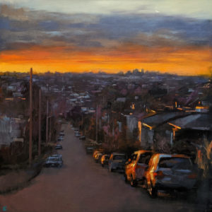 "City at Dusk," by William Liao 36 x 36 - acrylic $4500 (thick canvas wrap)
