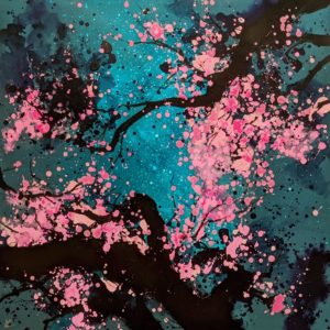 "Night Sakura," by William Liao 36 x 36 - acrylic $4500 (thick canvas wrap)