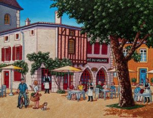 SOLD "Café du Village," by Michael Stockdale 14 x 18 - acrylic $850 Unframed
