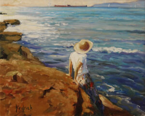 SOLD "Girl on Rocks," by Ron Hedrick 16 x 20 $1650 Unframed