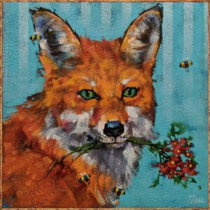"Just Bumbling Around," by Angie Rees 8 x 8 - acrylic $425 (unframed panel with 1 1/2″ edges)